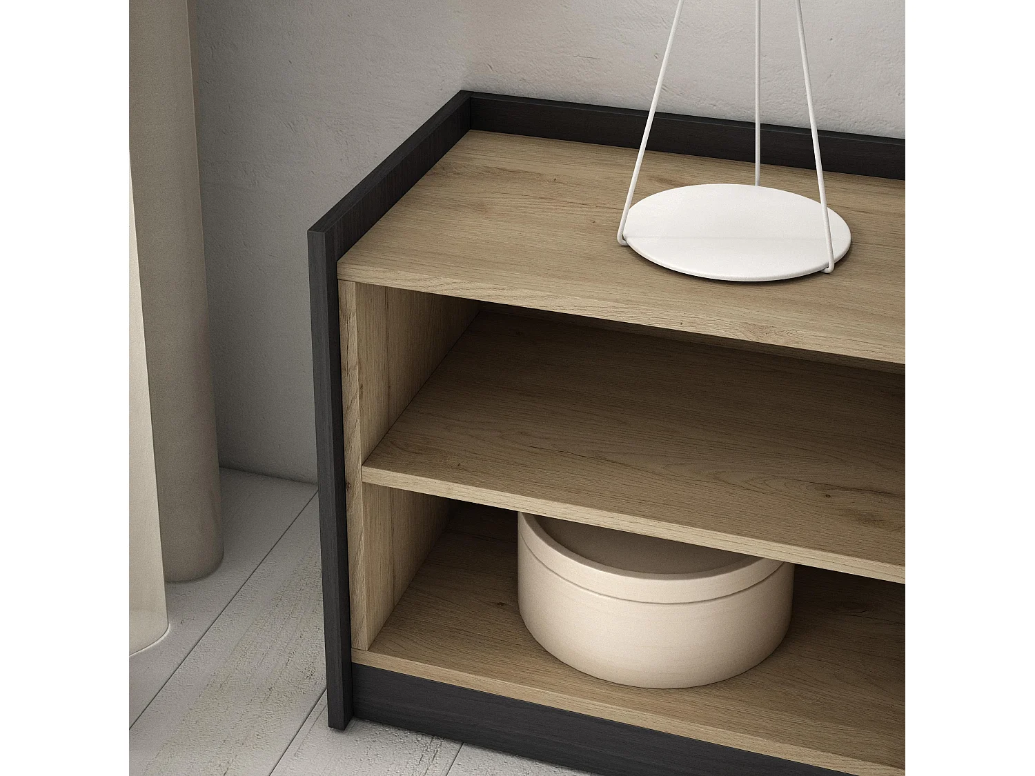 TV-Schrank, Lowboard, 310x50x37 cm, Für TV-Geräte bis zu 80", Fernsehtisch, Eiche Schwarz