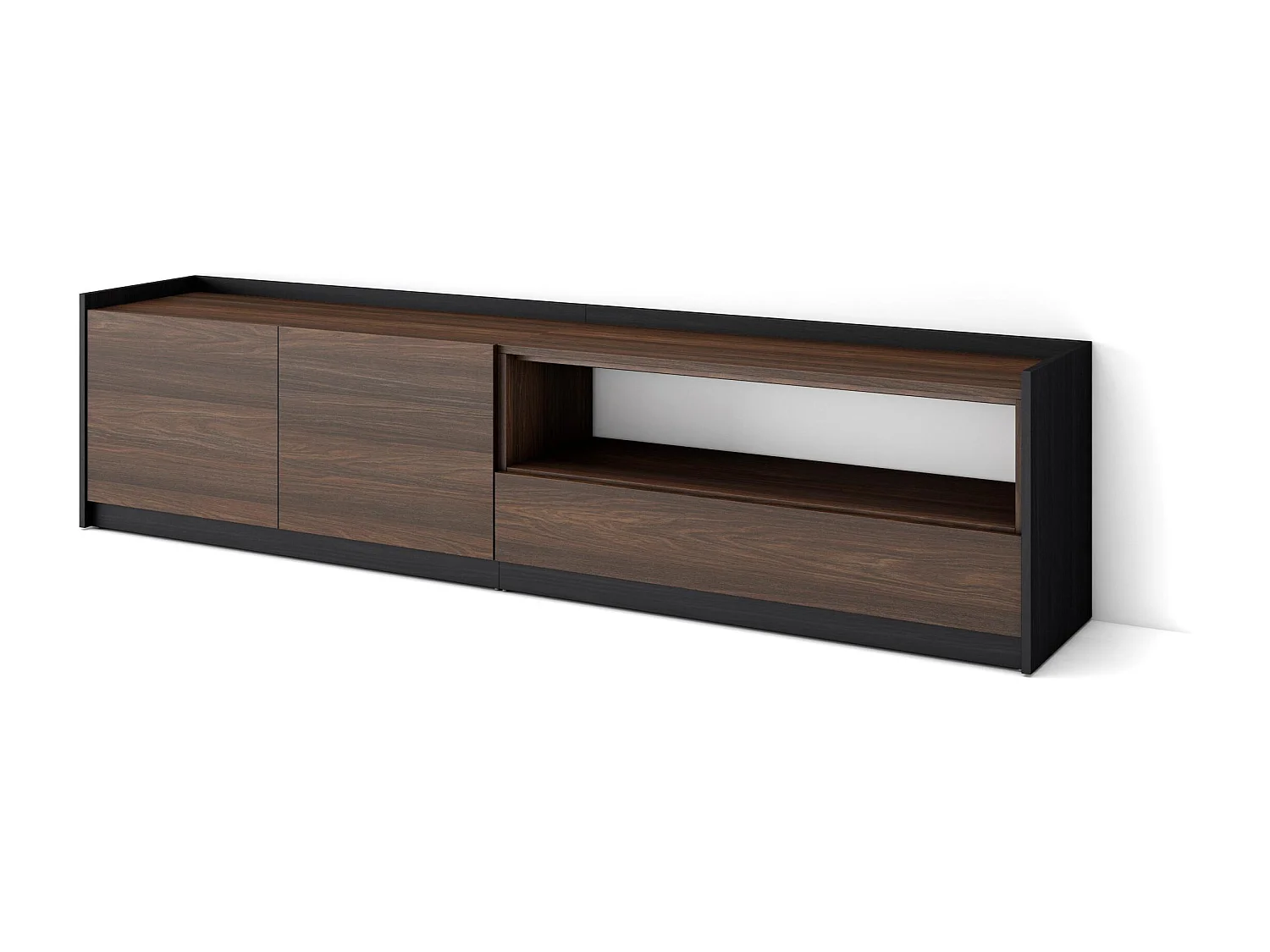 Meuble TV, Banc Télé, 207x50x37 cm, Pour les TV jusqu'à 80", Meubles de salon, Chêne foncé et Noir