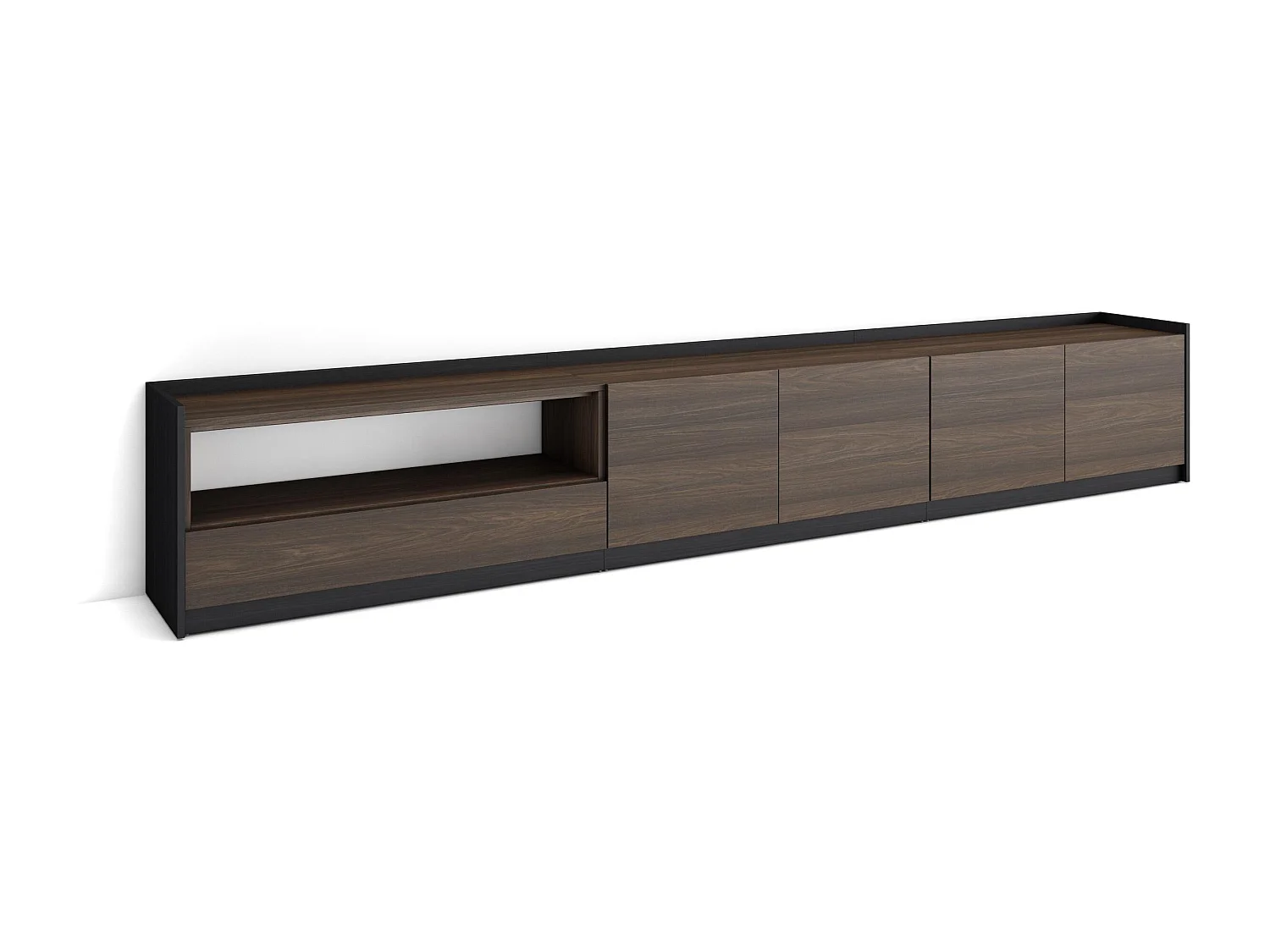 Meuble TV, Banc Télé, 310x50x37 cm, Pour les TV jusqu'à 80", Meubles de salon, Chêne foncé et Noir