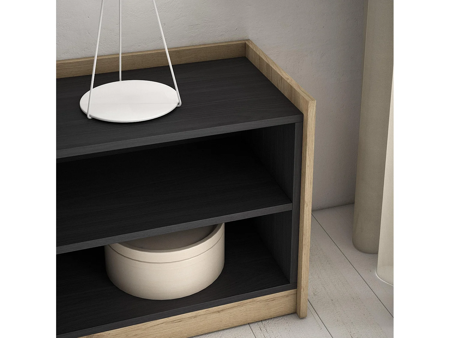 TV-Schrank, Lowboard, 310x50x37 cm, Für TV-Geräte bis zu 80", Fernsehtisch, Schwarz Eiche