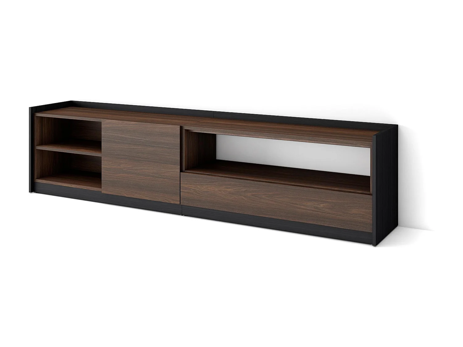 TV-Meubel, Lowboard, 207x50x37 cm, Voor tv's tot 80", TV-Tafel, Donkere eik en Zwart