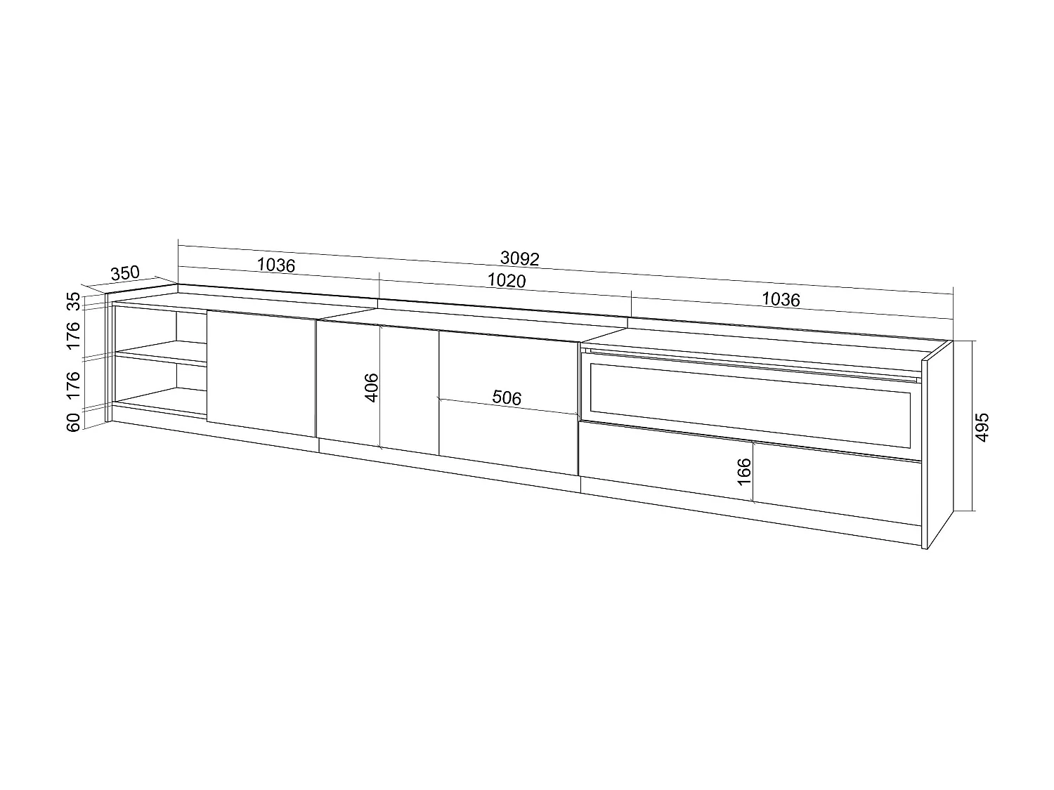 Meuble TV, Banc Télé, 310x50x37 cm, Pour les TV jusqu'à 80", Cheminée électrique, Noir et chêne