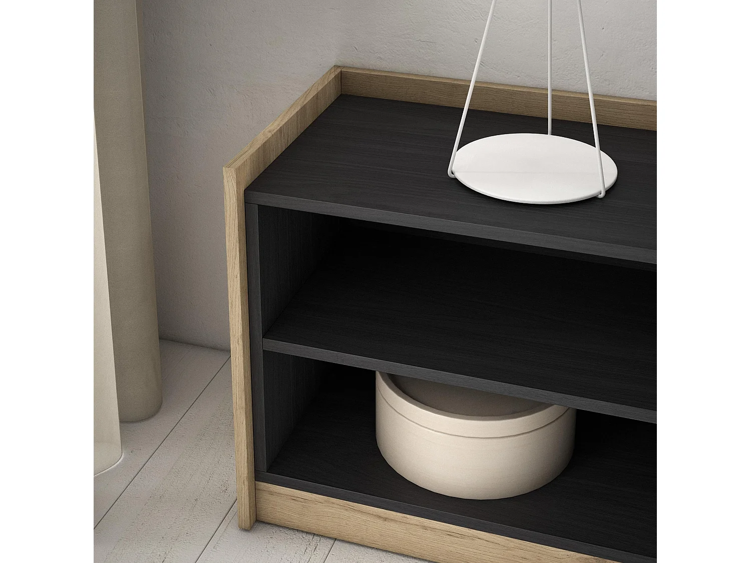 TV-Schrank, Lowboard, 310x50x37 cm, Für TV-Geräte bis zu 80", Fernsehtisch, Schwarz Eiche