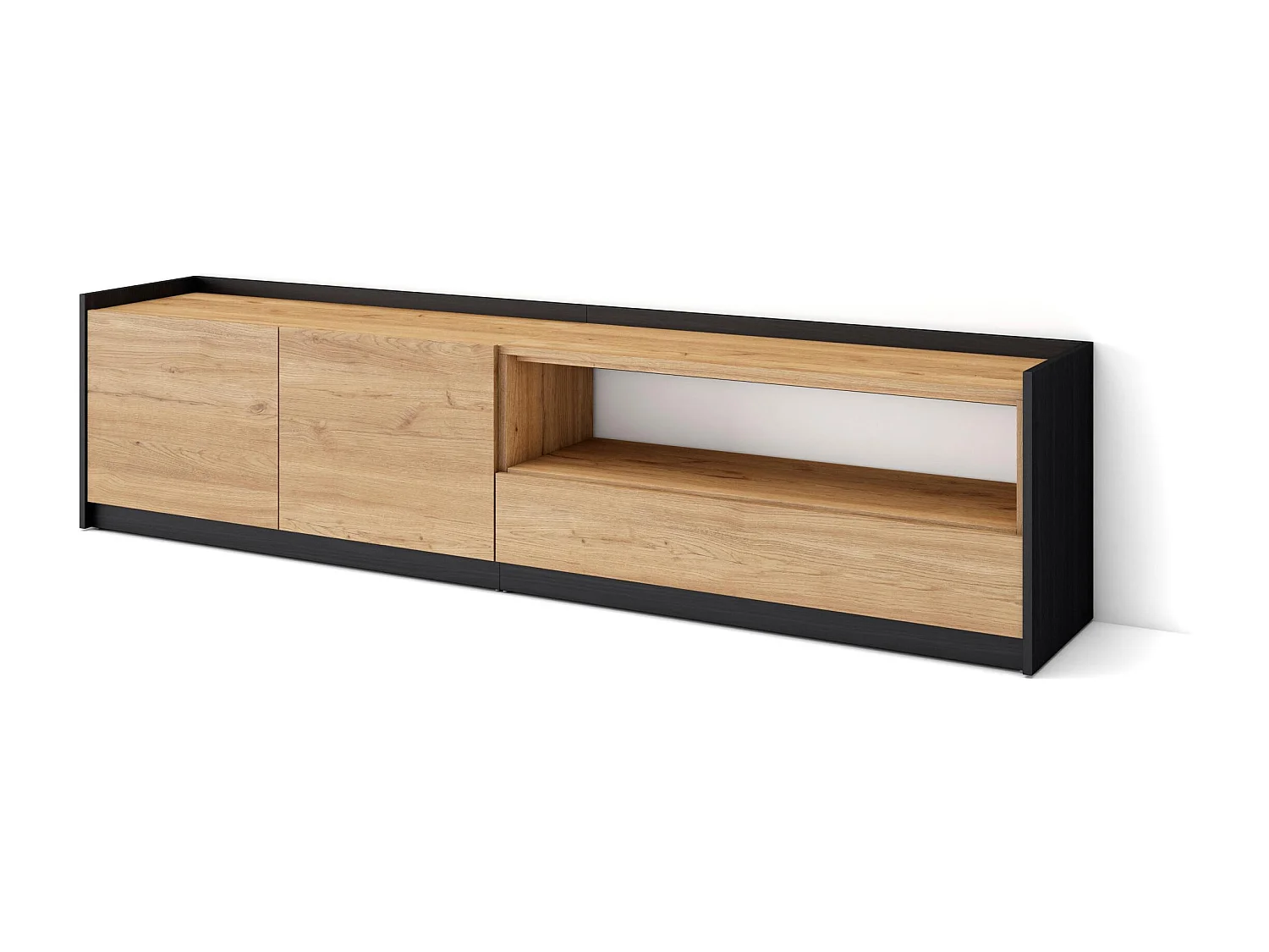 TV-Schrank, Lowboard, 207x50x37 cm, Für TV-Geräte bis zu 80", Fernsehtisch, Eiche Schwarz