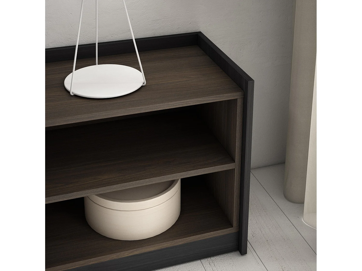 TV-Meubel, Lowboard, 310x50x37 cm, Voor tv's tot 80", Elektrische haard, Donkere eik en Zwart