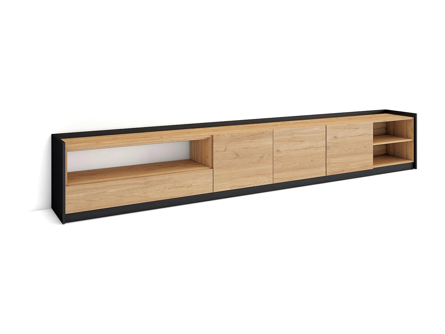 TV-Schrank, Lowboard, 310x50x37 cm, Für TV-Geräte bis zu 80", Fernsehtisch, Eiche Schwarz