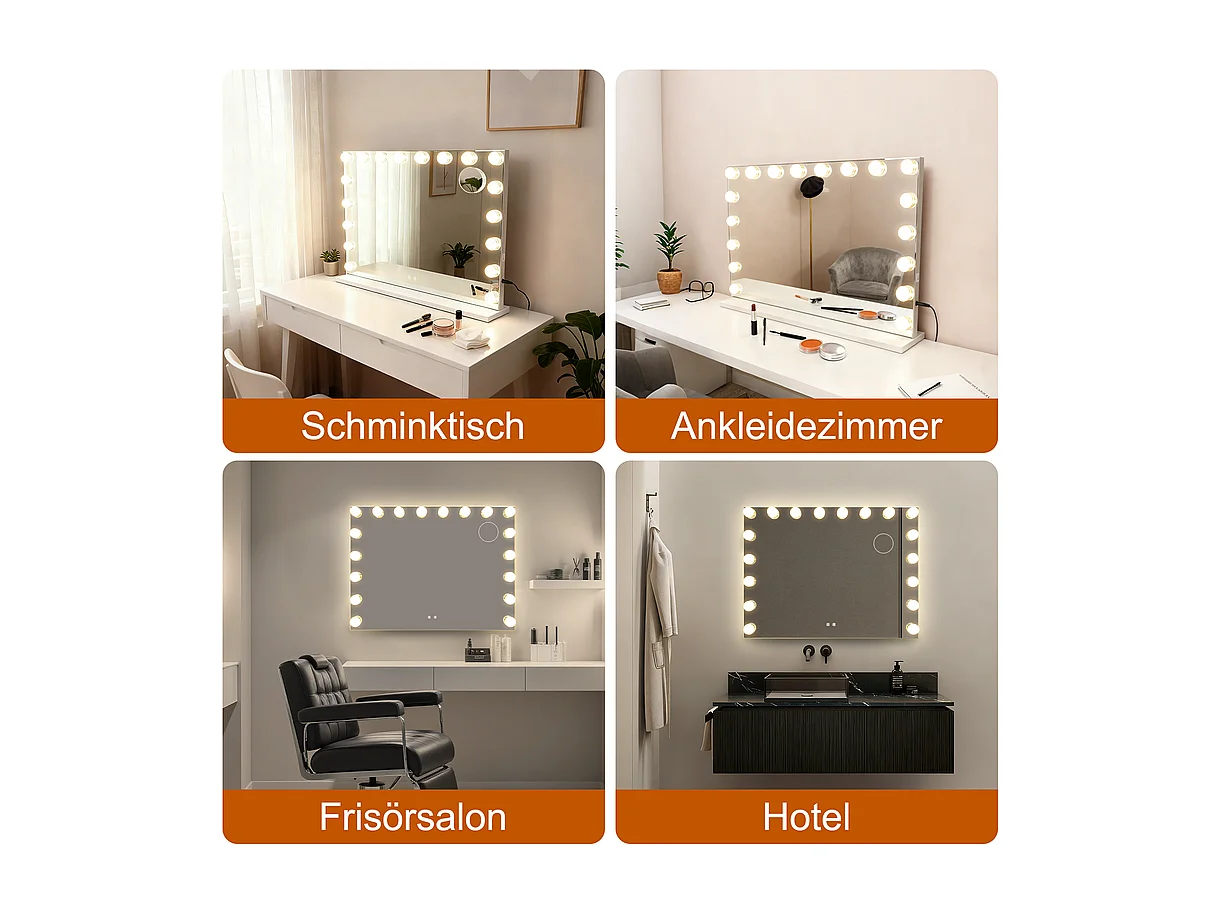 Nettlife Hollywood make-upspiegel met LED en Bluetooth, 18 LED's, grote make-upspiegel, licht en muziek, 3 standen, aanraakbediening en dimbaar.