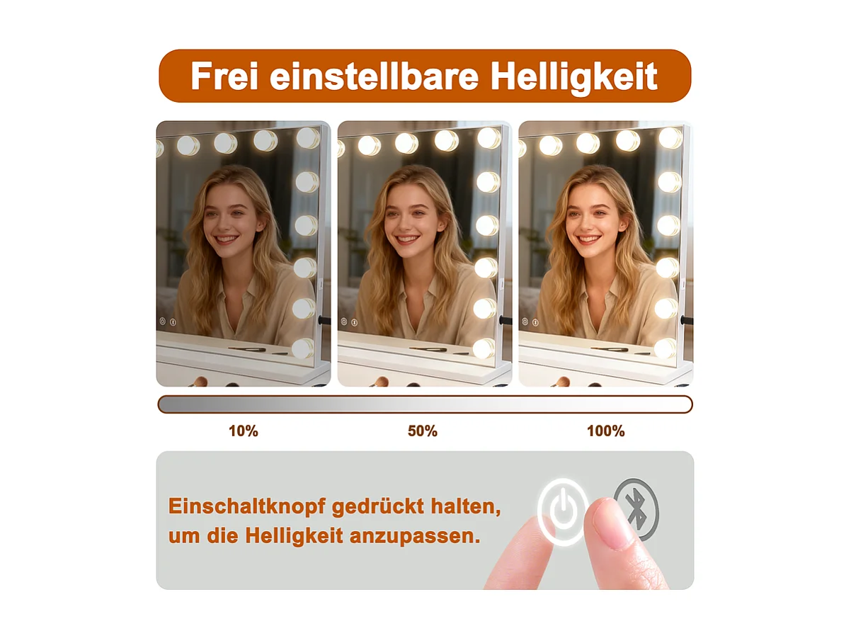 Nettlife Hollywood make-upspiegel met LED en Bluetooth, 18 LED's, grote make-upspiegel, licht en muziek, 3 standen, aanraakbediening en dimbaar.