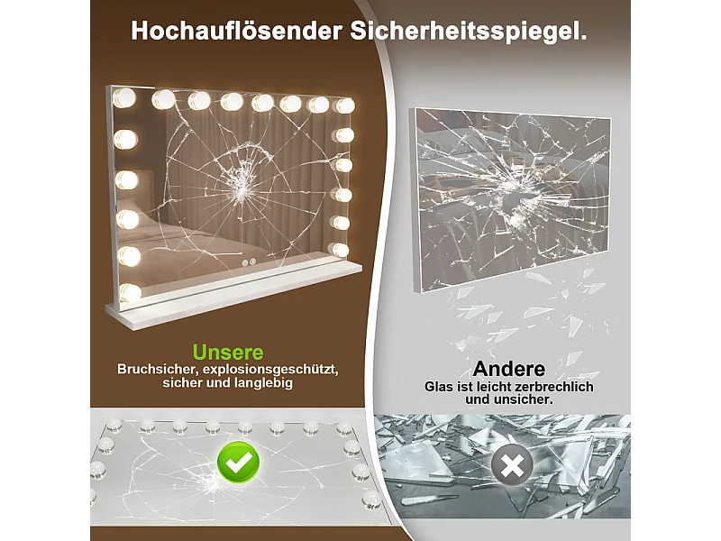 Nettlife Hollywood make-upspiegel met LED en Bluetooth, 18 LED's, grote make-upspiegel, licht en muziek, 3 standen, aanraakbediening en dimbaar.