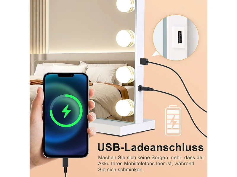 Nettlife Hollywood make-upspiegel met LED en Bluetooth, 18 LED's, grote make-upspiegel, licht en muziek, 3 standen, aanraakbediening en dimbaar.