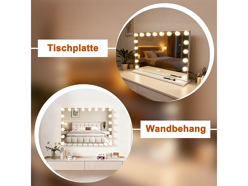 Nettlife Hollywood make-upspiegel met LED en Bluetooth, 18 LED's, grote make-upspiegel, licht en muziek, 3 standen, aanraakbediening en dimbaar.
