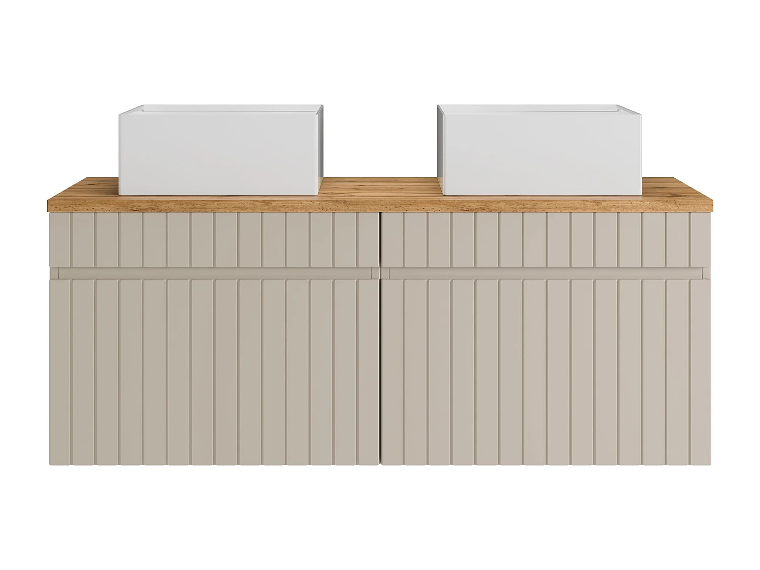 Meuble de salle de bain suspendu strié beige avec vasque à poser carrée - 120 cm - SATARA