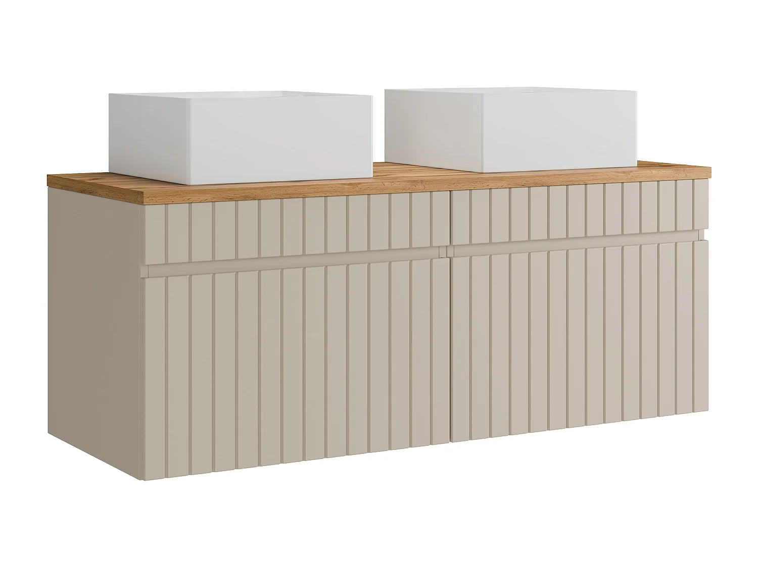 Meuble de salle de bain suspendu strié beige avec vasque à poser carrée - 120 cm - SATARA