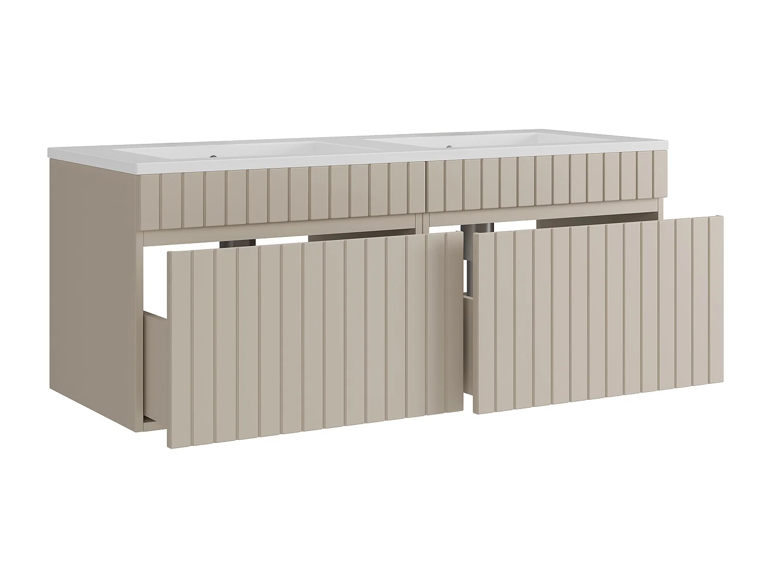 Meuble de salle de bain suspendu strié beige avec vasque à encastrer - 120 cm - SATARA