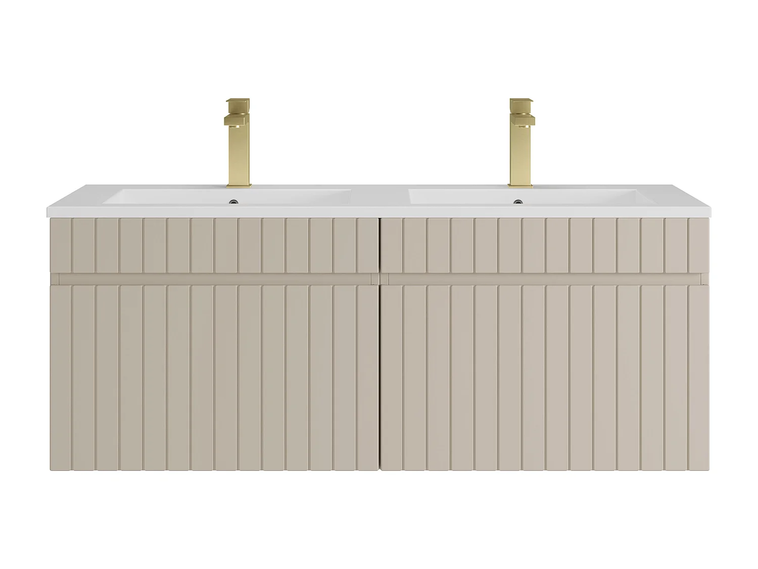 Meuble de salle de bain suspendu strié beige avec vasque à encastrer et robinet - 120 cm - SATARA