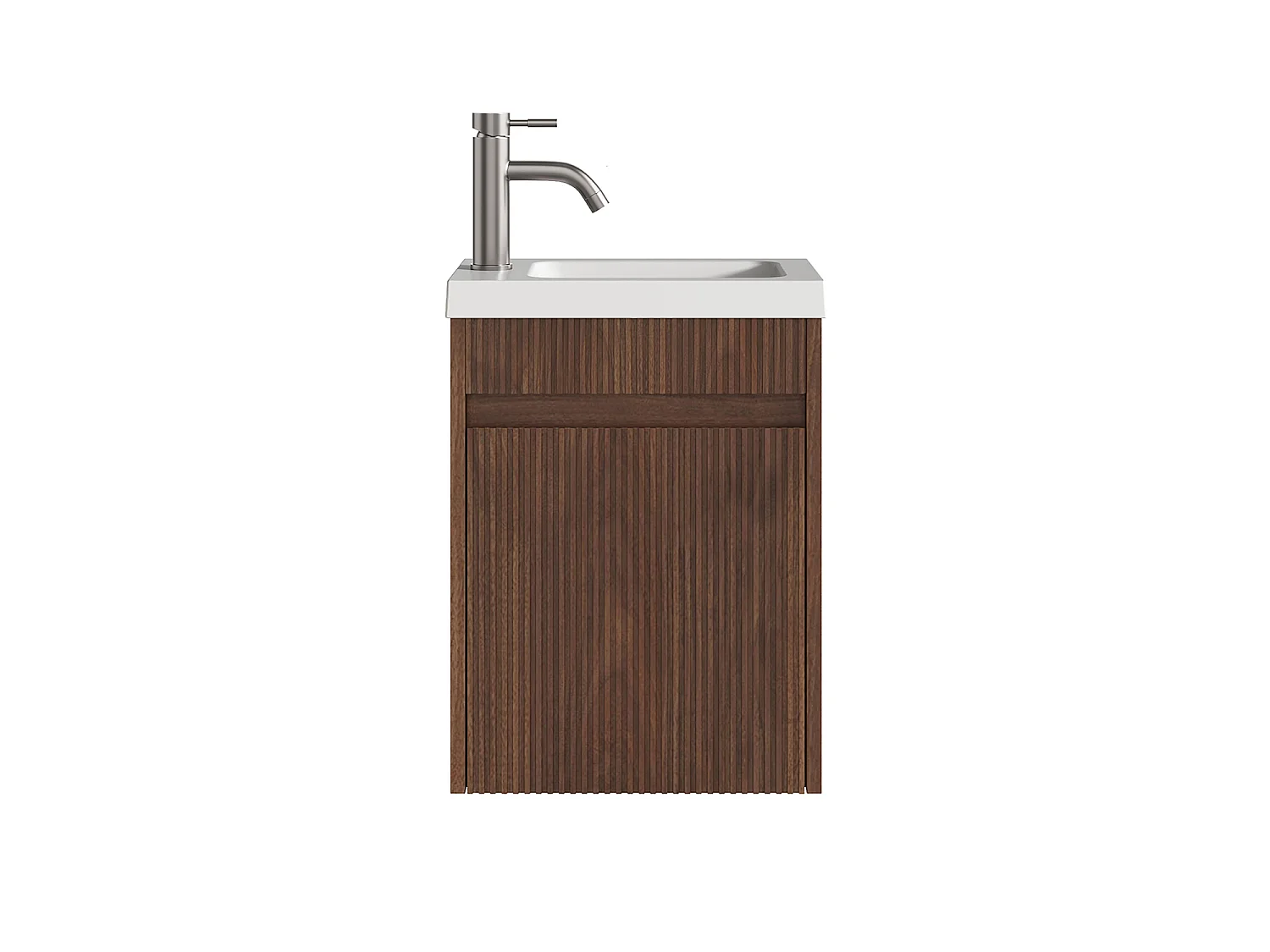 Mobile lavabo sospeso scanalato in legno di frassino con lavabo da incasso e rubinetto Naturale scuro 40 x 25.5 x 54 cm - DROVI