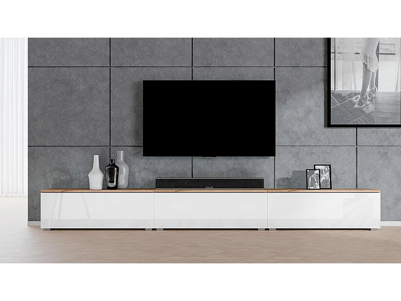 AX LIVING Lowboard 3x100cm Loriano TV Board Eiche Wotan/weiß Hochglanz