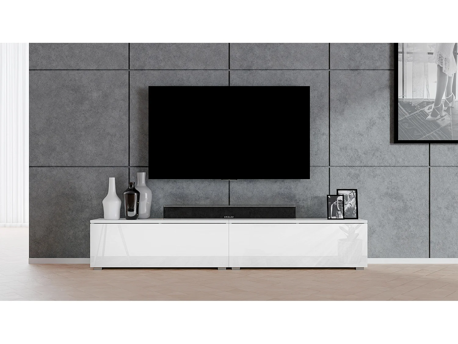 AX LIVING TV Board Loriano 2x100 stehend Lowboard weiß Matt/Hochglanz