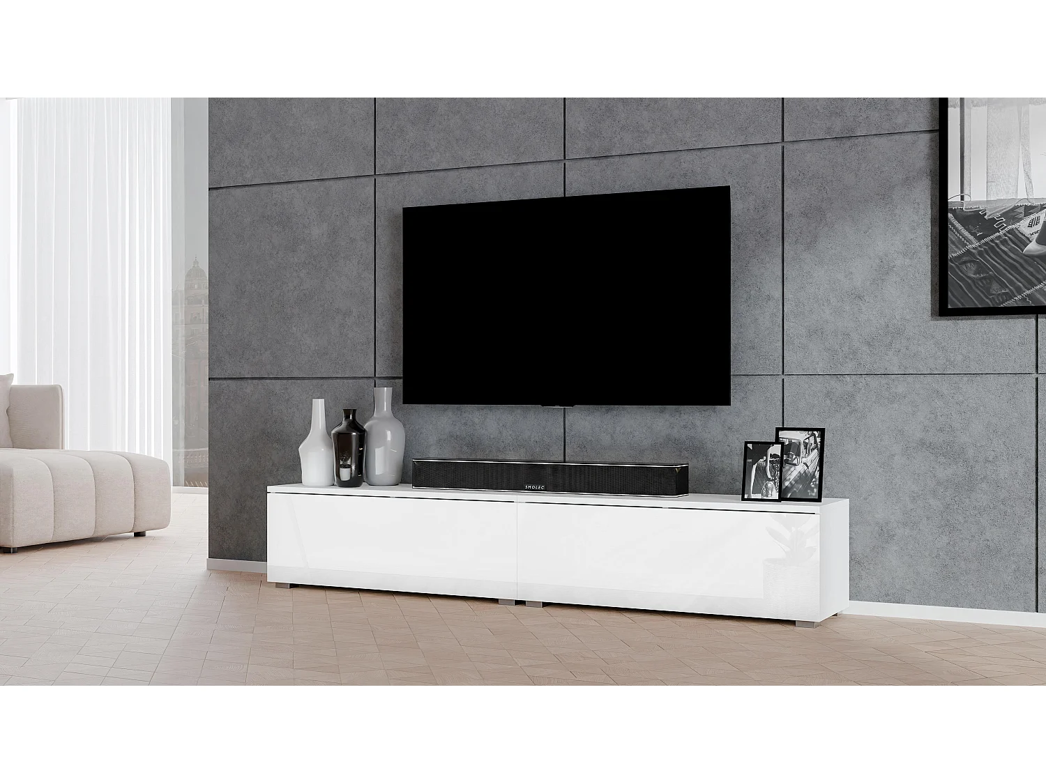 AX LIVING TV Board Loriano 2x100 stehend Lowboard weiß Matt/Hochglanz