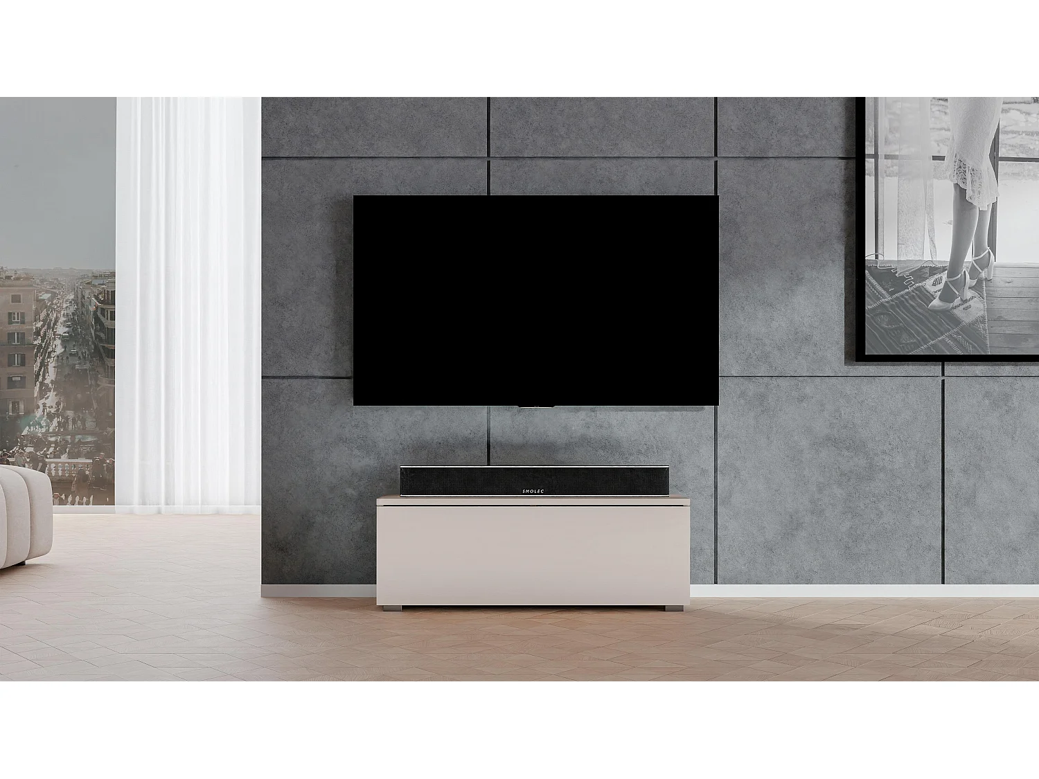 AX LIVING modernes TV Board Loriano 100 cm Lowboard beige Kaschmir