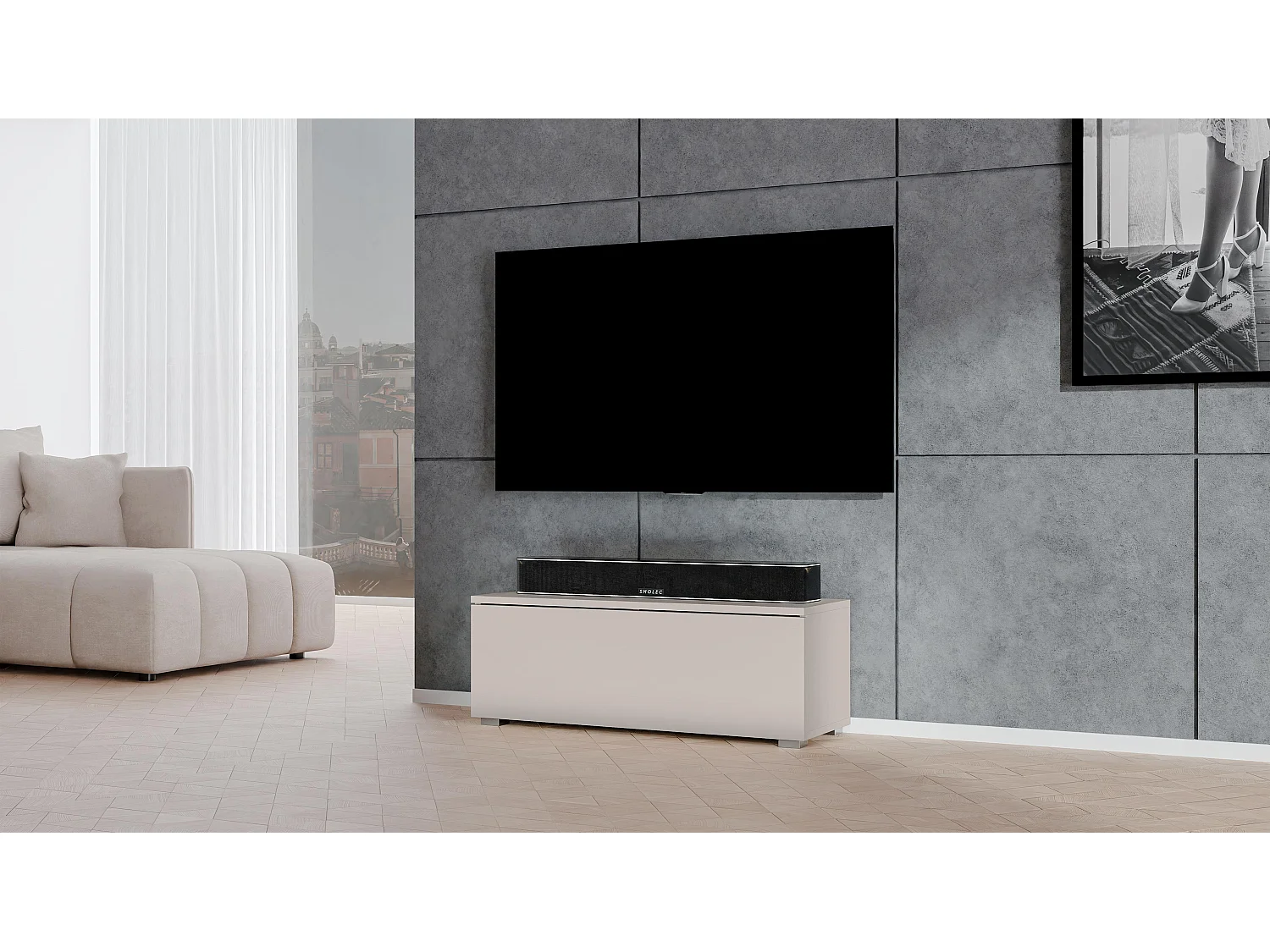 AX LIVING modernes TV Board Loriano 100 cm Lowboard beige Kaschmir