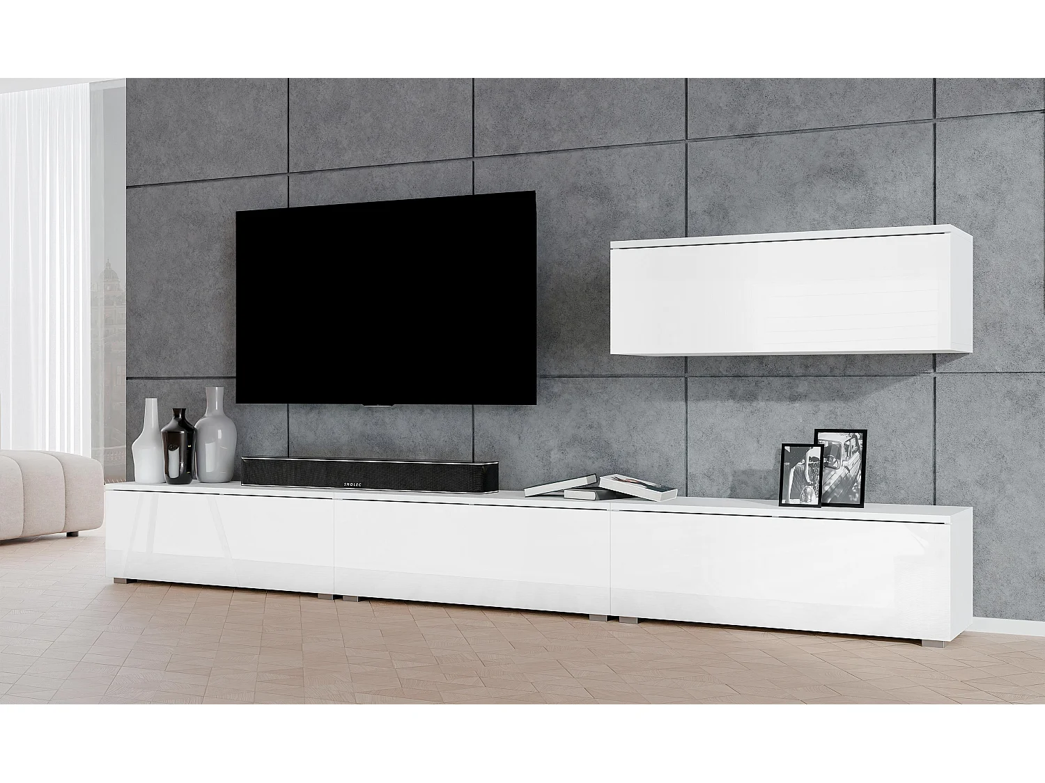 AX LIVING Meuble mural Loriano IV 300 cm blanc mat/brillant