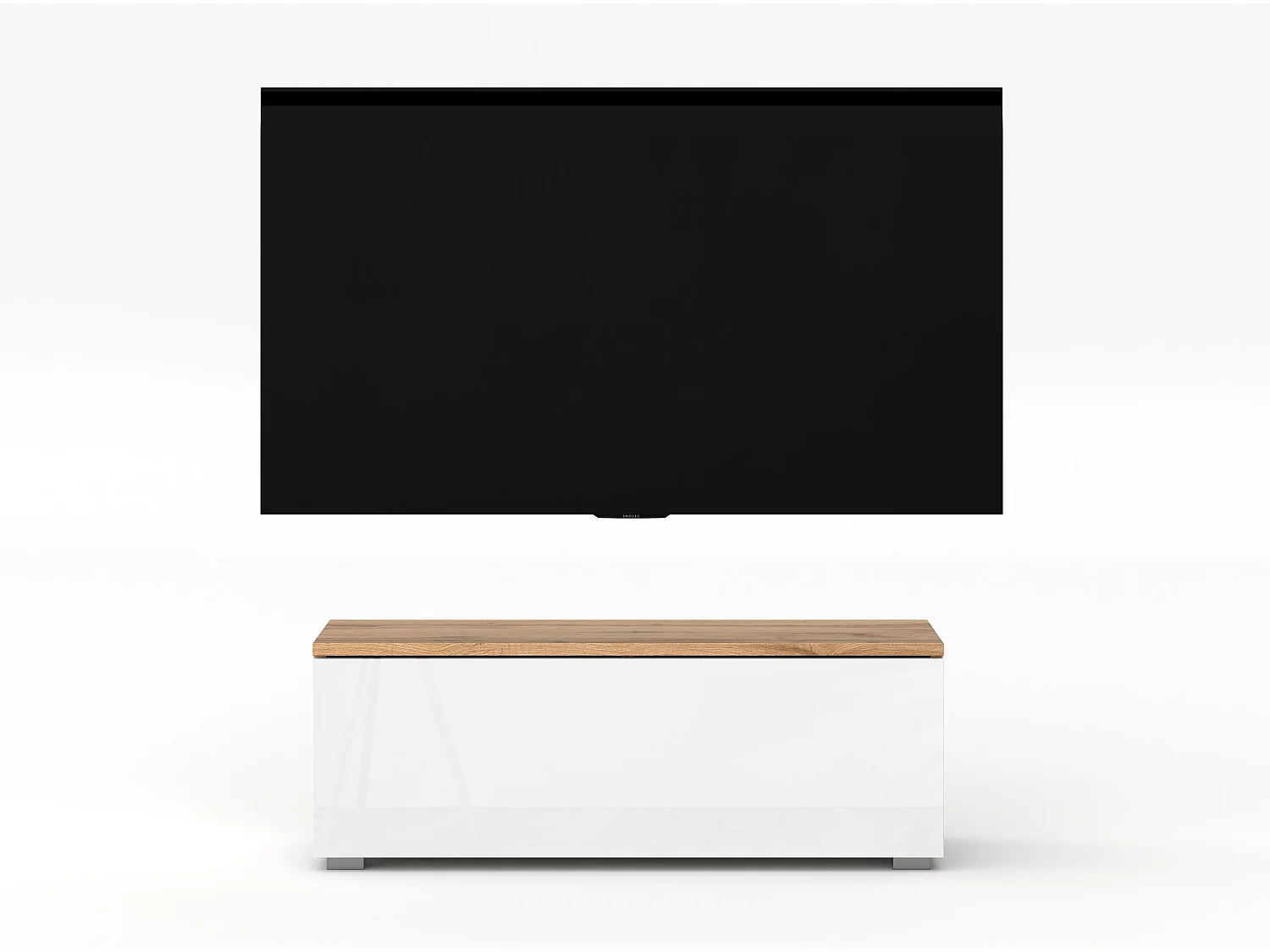 AX LIVING TV Board Loriano 100cm Lowboard Eiche Wotan / weiß Hochglanz