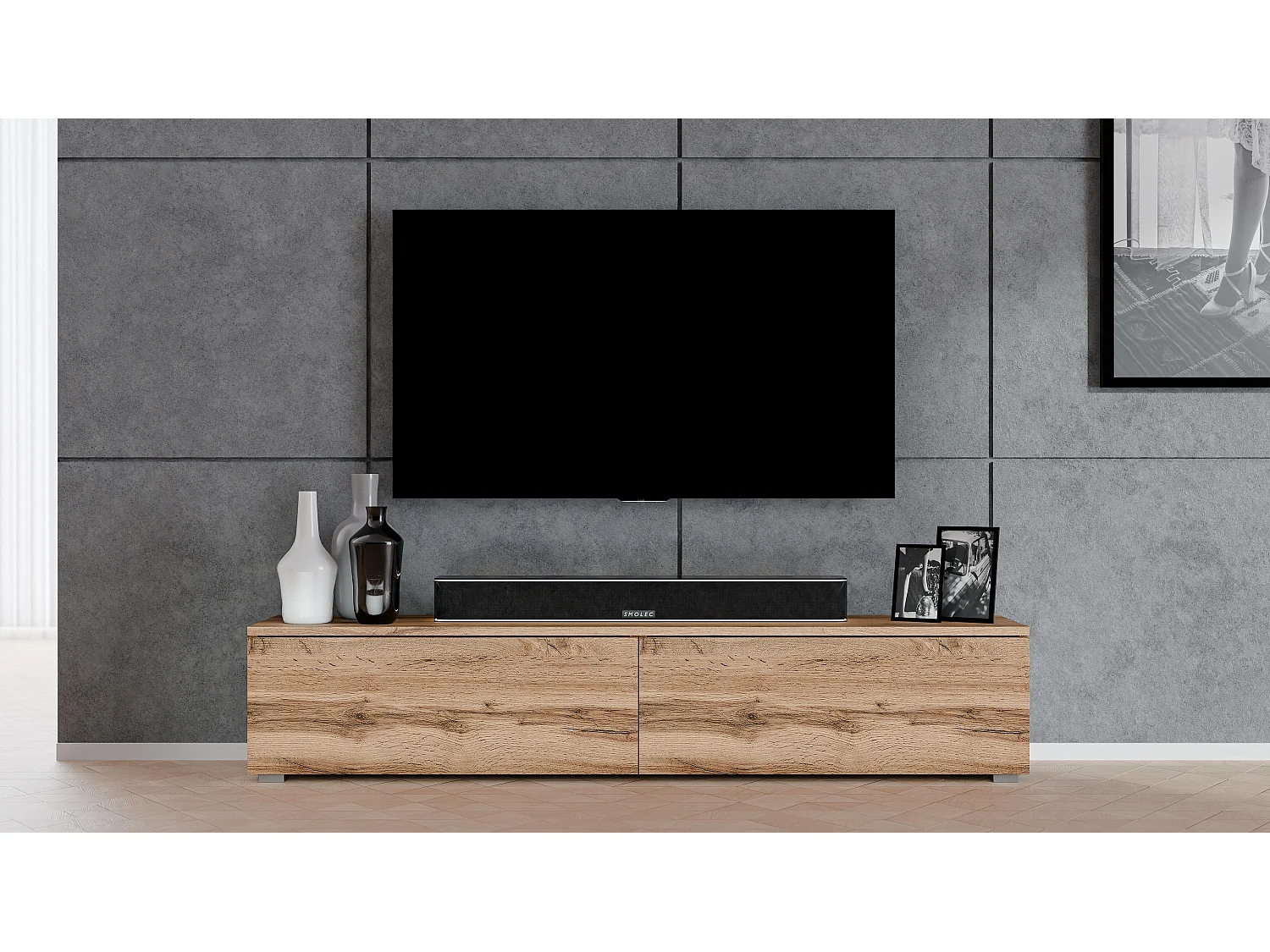AX LIVING TV Board Loriano 180 modernes Designer Lowboard Eiche Wotan
