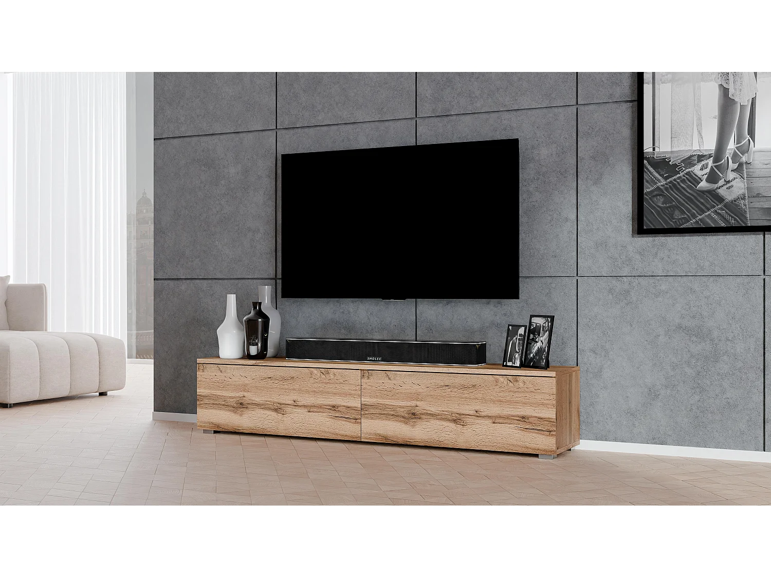 AX LIVING TV Board Loriano 180 modernes Designer Lowboard Eiche Wotan