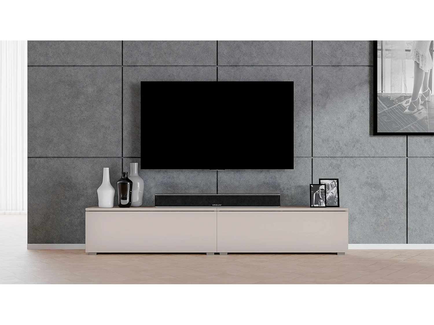 AX LIVING Lowboard beige Loriano 2x100 cm TV Board stehend Kaschmir