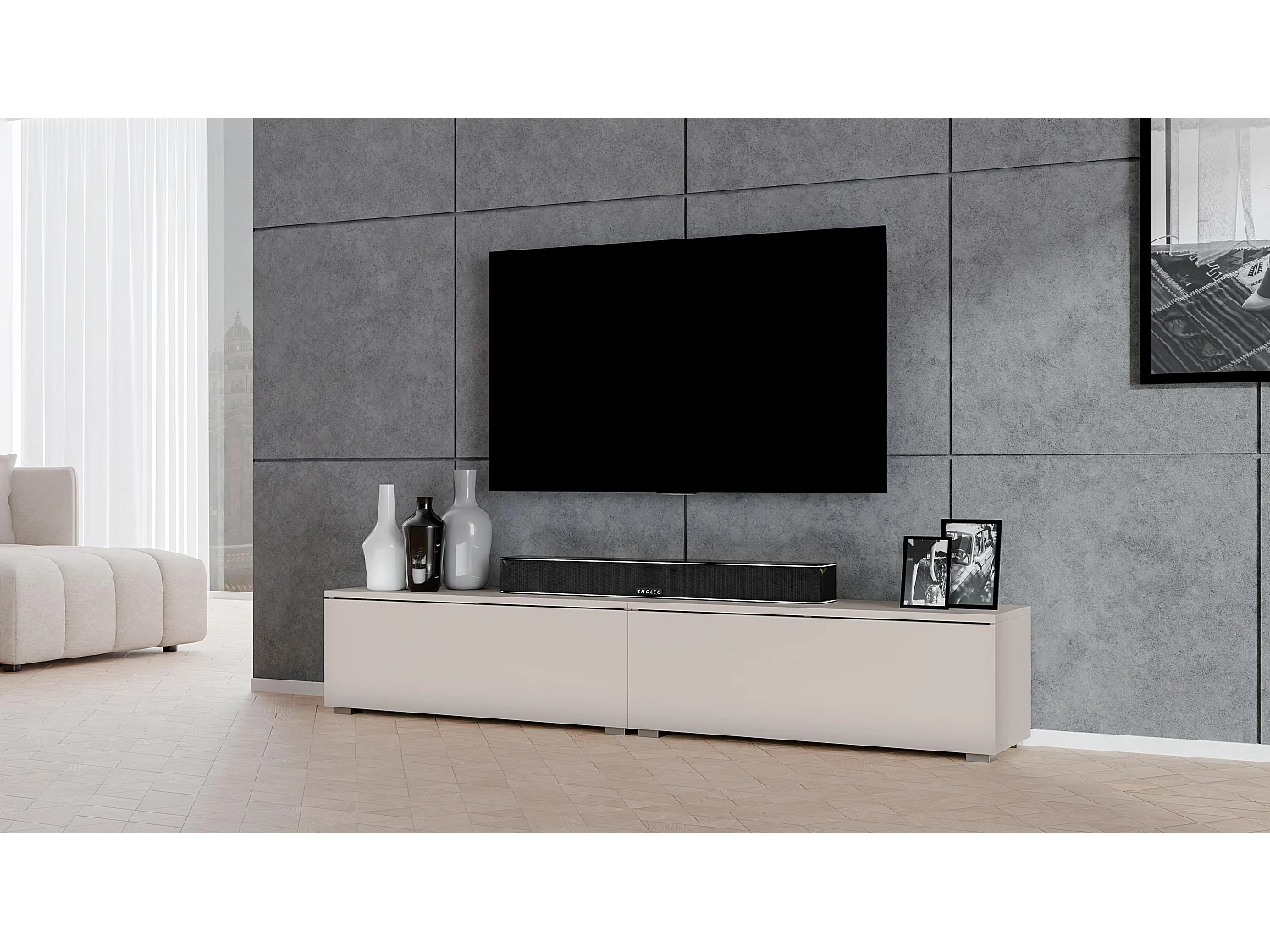 AX LIVING Lowboard beige Loriano 2x100 cm TV Board stehend Kaschmir