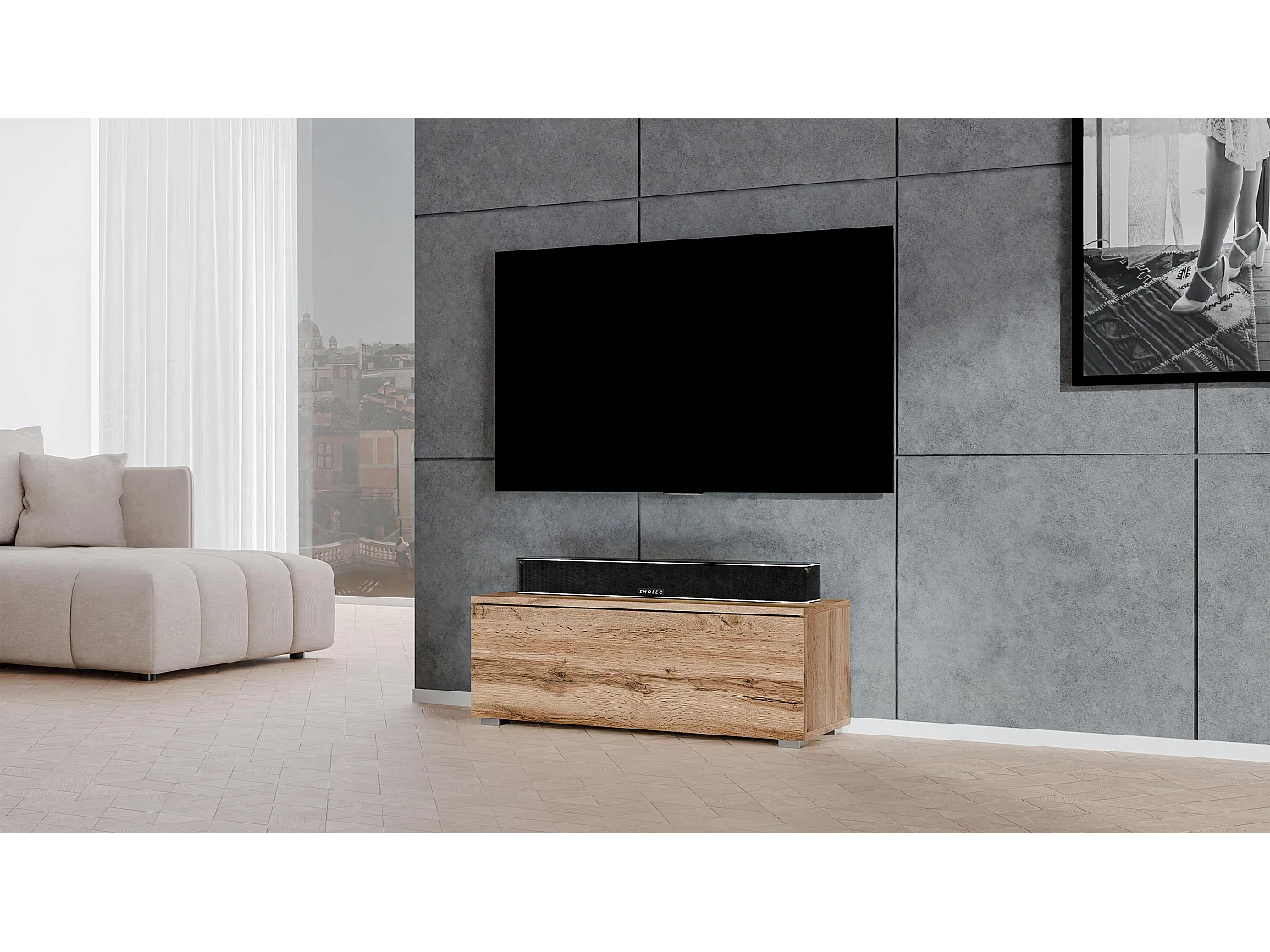 AX LIVING TV Board Loriano 100 cm breit braunes Lowboard Eiche Wotan