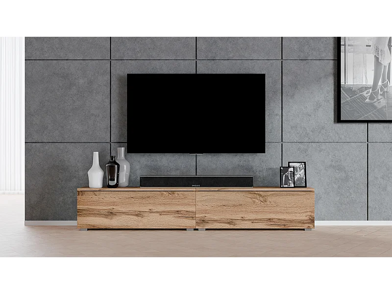 AX LIVING TV Schrank Designer Lowboard Eiche Wotan Loriano 2x100 cm