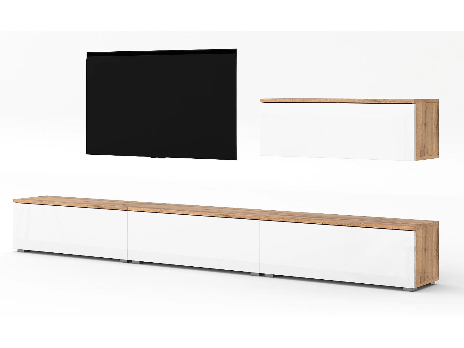 AX LIVING Meuble mural Loriano IV 300 cm chêne Wotan/blanc brillant