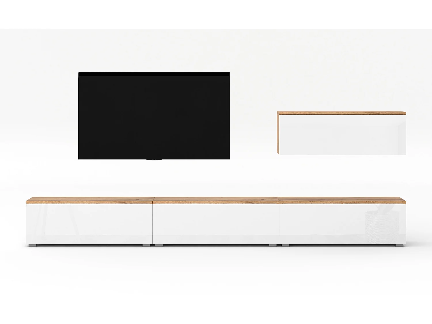 AX LIVING Meuble mural Loriano IV 300 cm chêne Wotan/blanc brillant