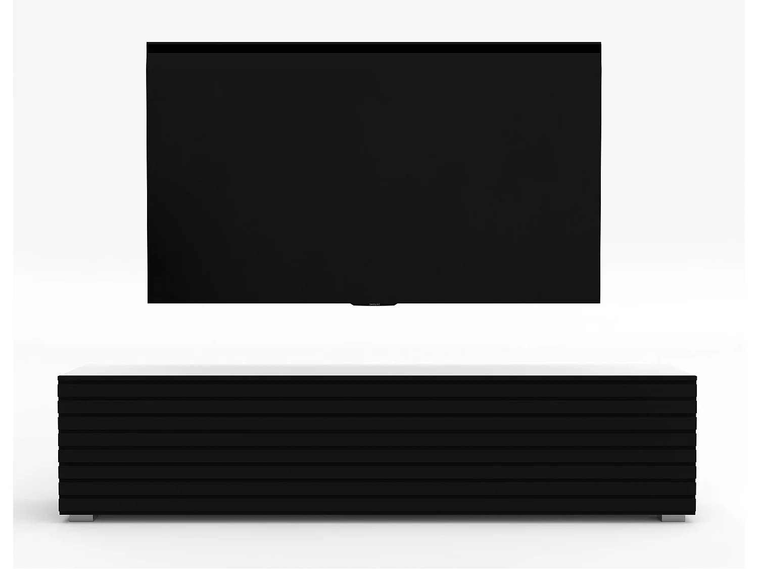 AX LIVING ZIVOLLI Lowboard 160 cm Weiß Schwarze Lamellenfront