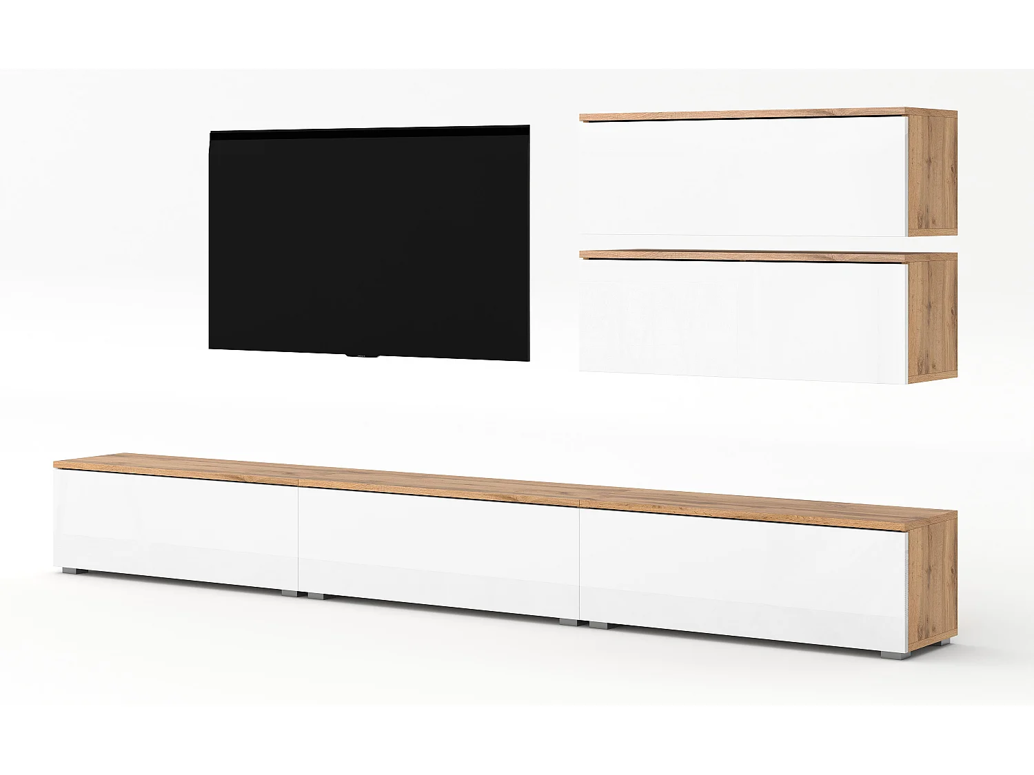 AX LIVING Meuble mural Loriano V 300 cm chêne Wotan/blanc brillant