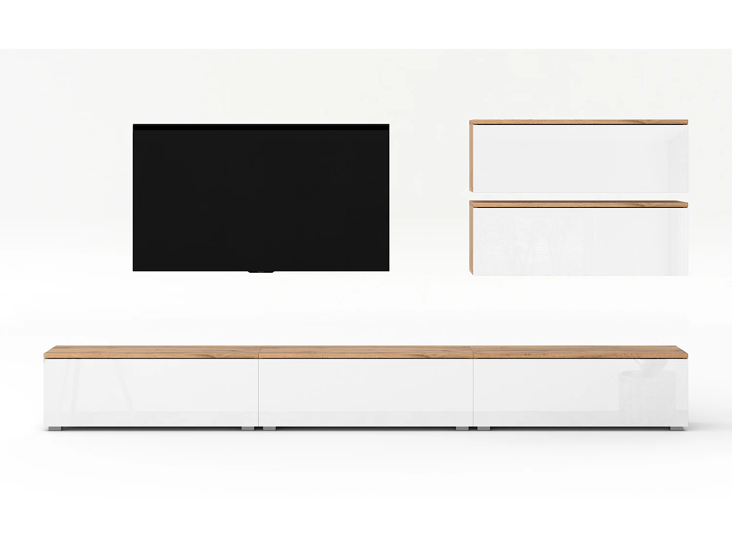 AX LIVING Meuble mural Loriano V 300 cm chêne Wotan/blanc brillant