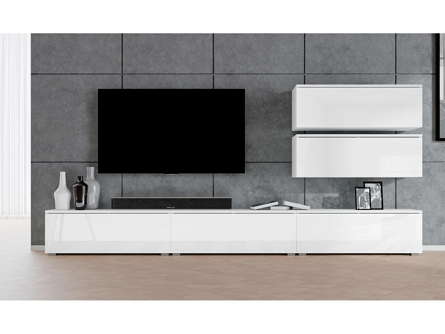 AX LIVING Meuble mural Loriano V 300 cm blanc mat/brillant