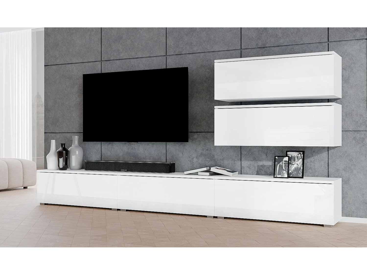 AX LIVING Meuble mural Loriano V 300 cm blanc mat/brillant