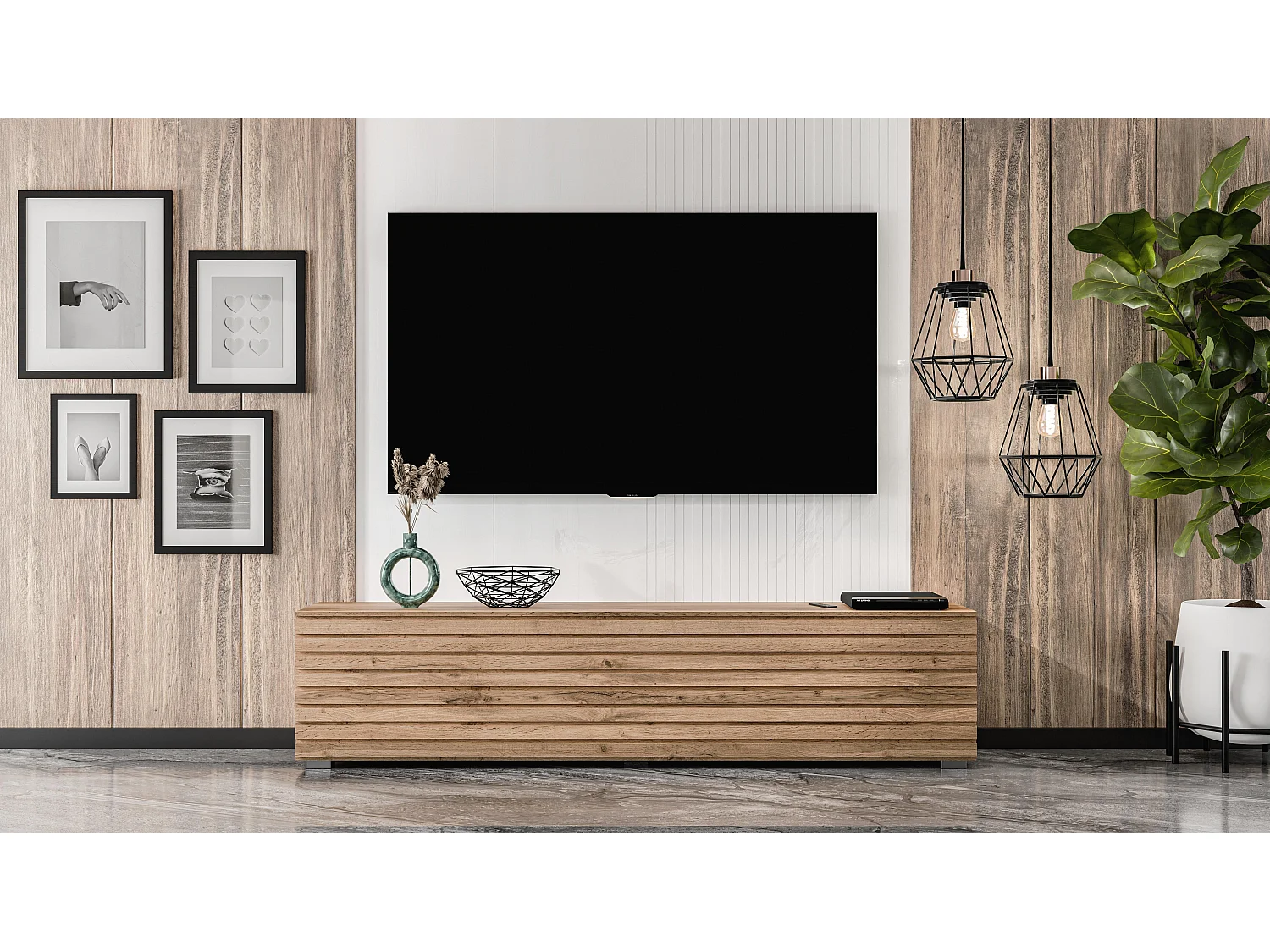 AX LIVING ZIVOLLI Lowboard 160 cm Wotan Lamellenfront