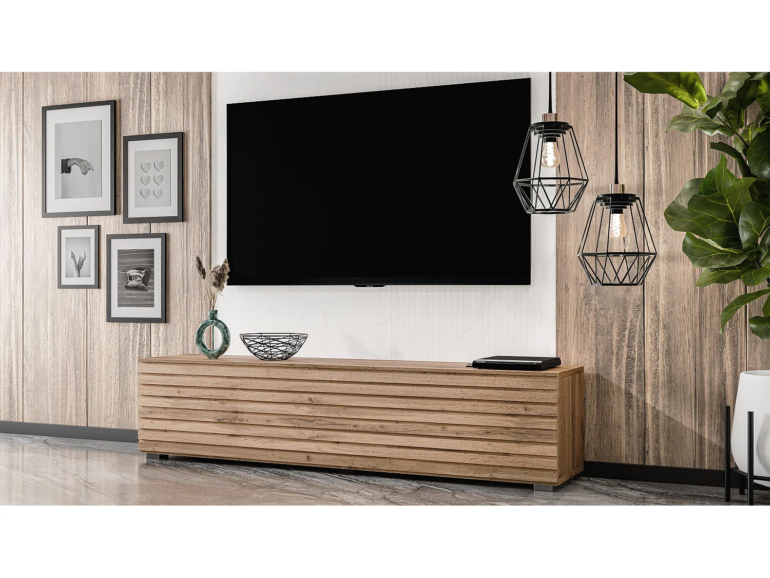 AX LIVING ZIVOLLI Lowboard 160 cm Wotan Lamellenfront