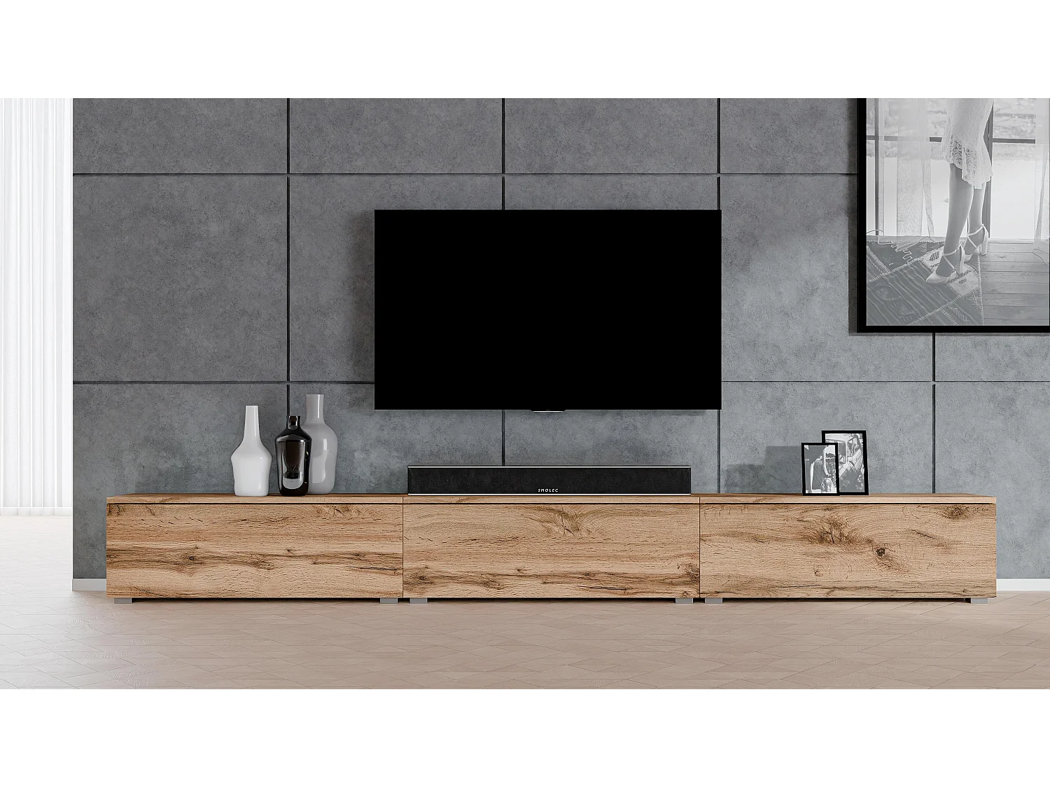 AX LIVING stehendes TV Board Loriano Lowboard Eiche Wotan 3x100 cm