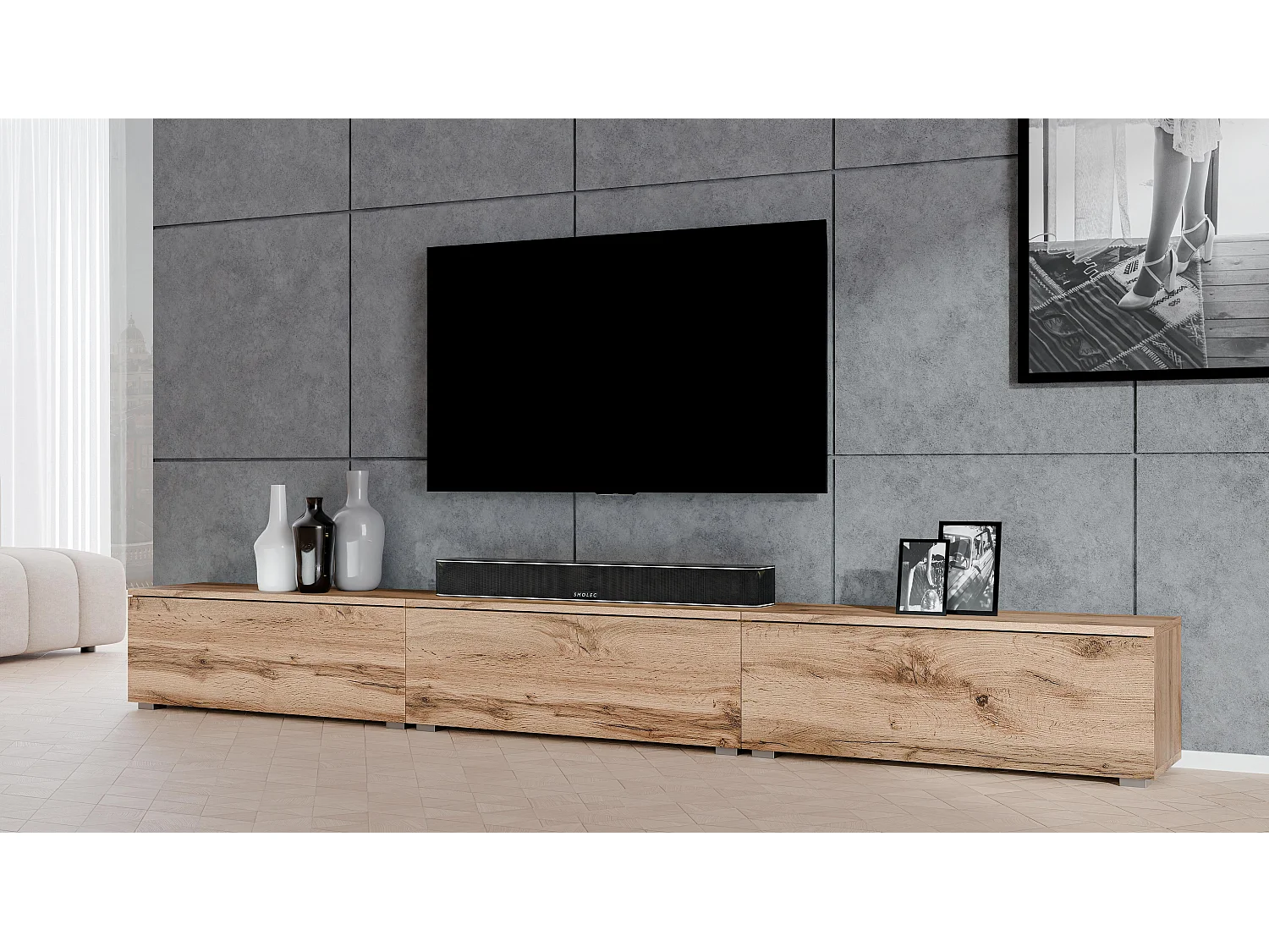 AX LIVING stehendes TV Board Loriano Lowboard Eiche Wotan 3x100 cm