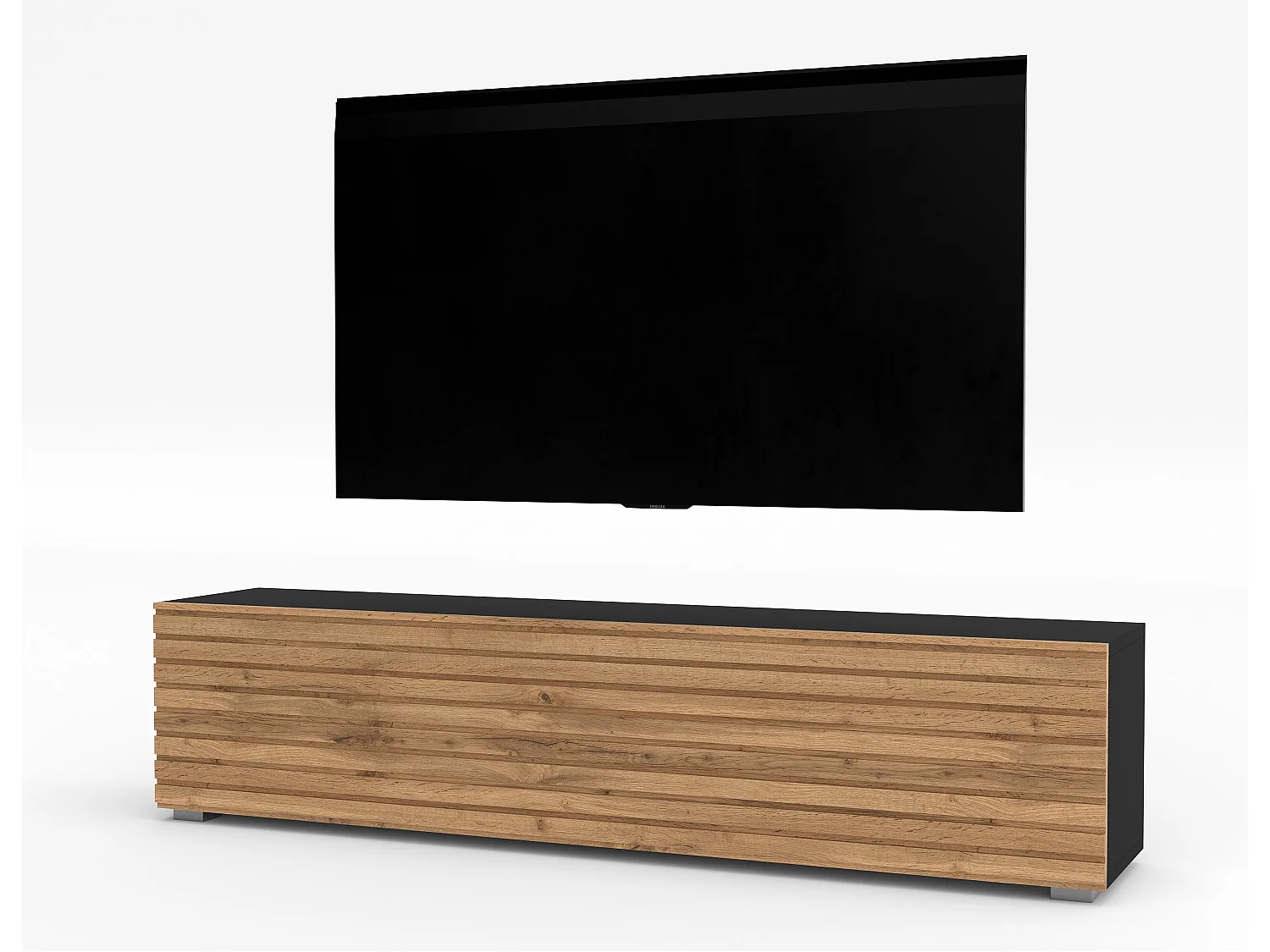 AX LIVING ZIVOLLI TV-Board 160 cm Schwarz mit Wotan Lamellenfront