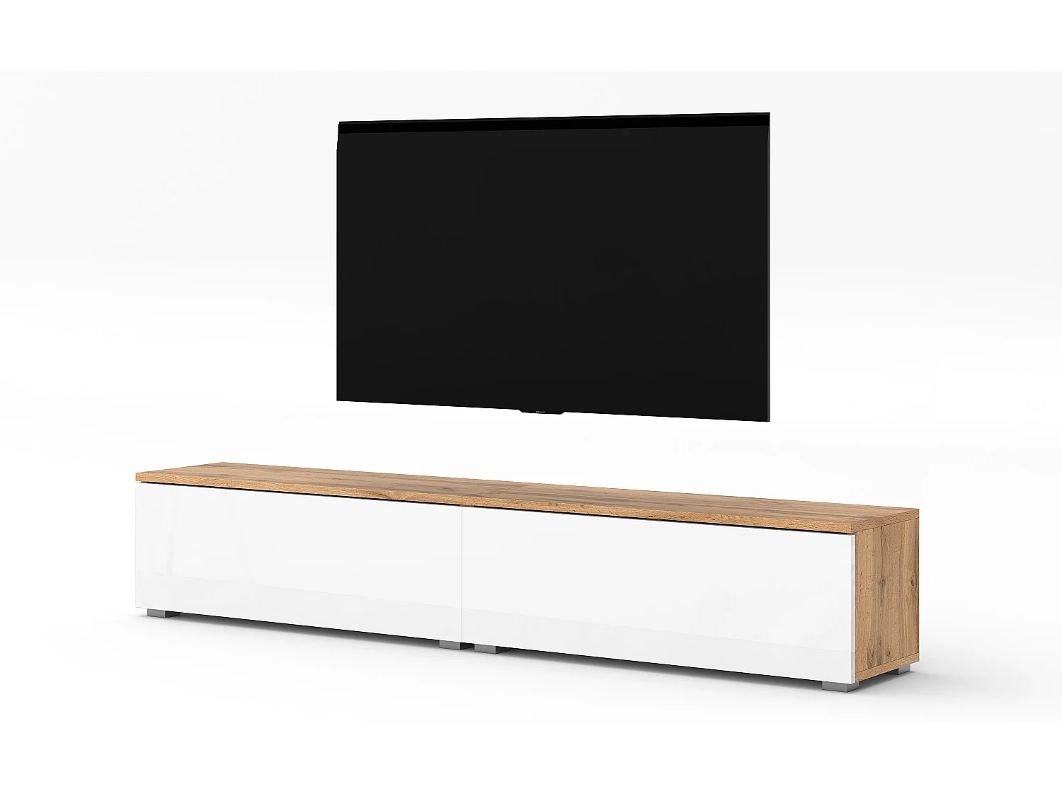 AX LIVING TV Bank Loriano 2x100 cm stehend Eiche Wotan/weiß Hochglanz