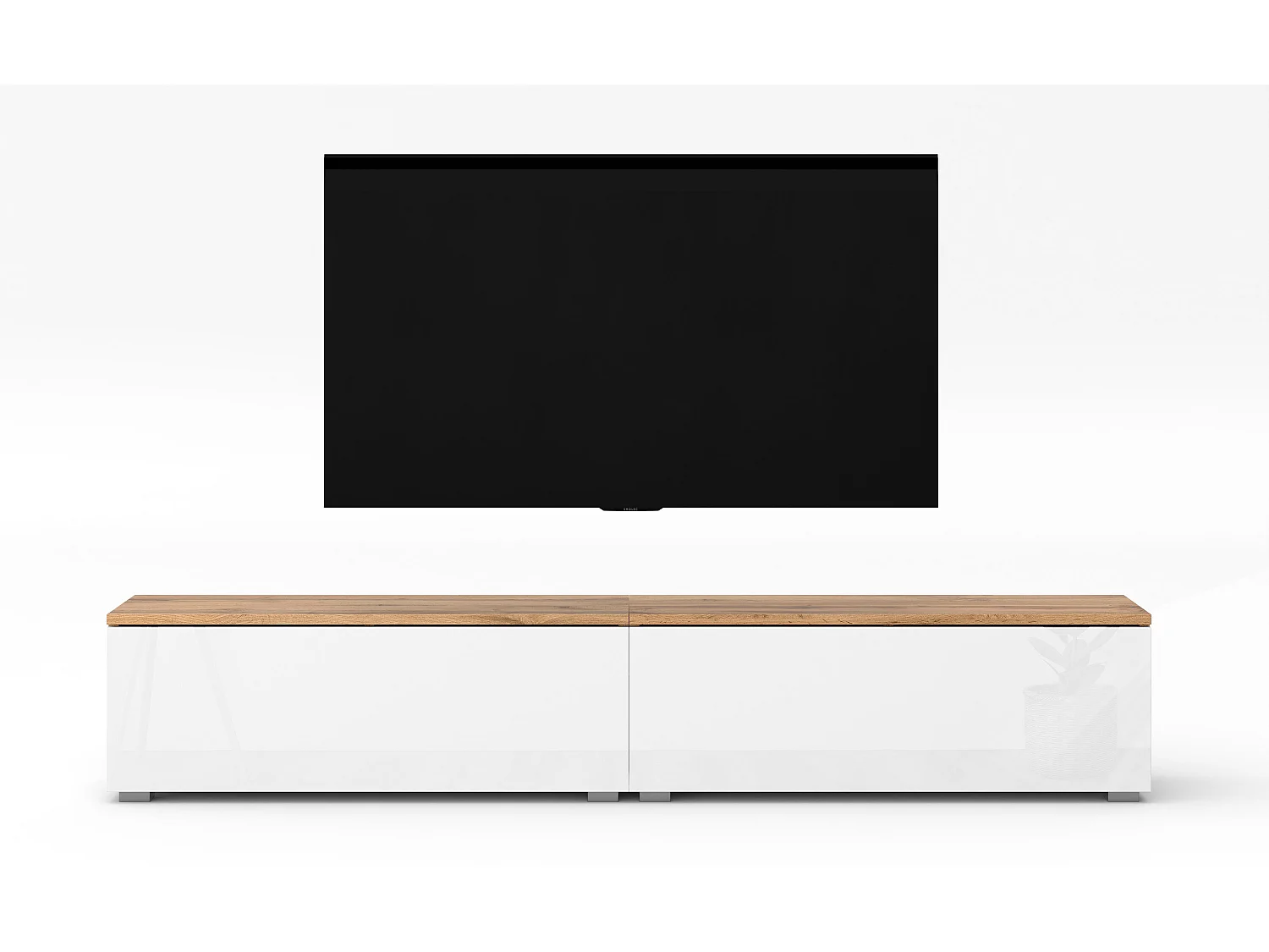 AX LIVING TV Bank Loriano 2x100 cm stehend Eiche Wotan/weiß Hochglanz