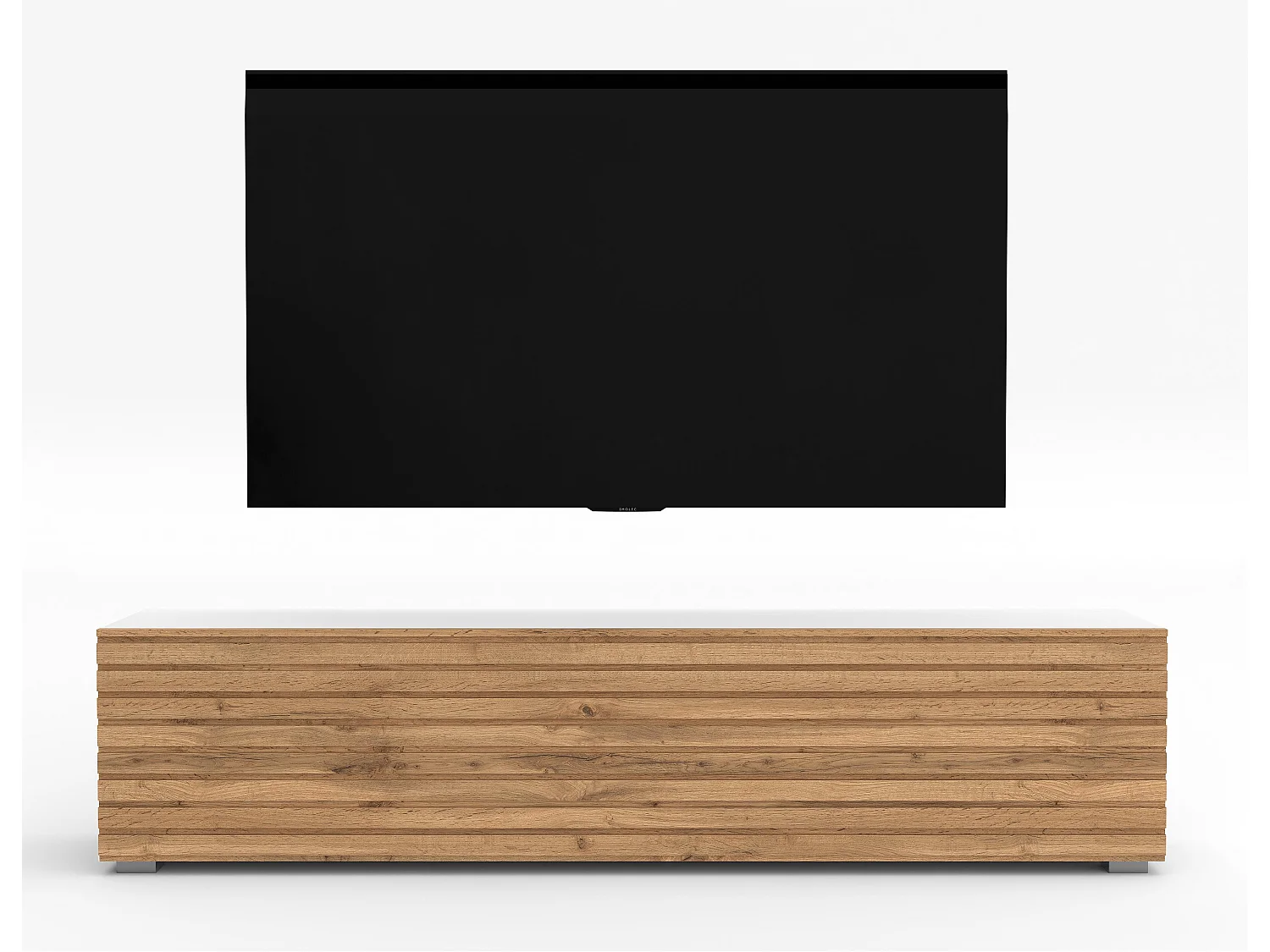 AX LIVING ZIVOLLI TV-Board 160 cm Weiß mit Wotan Lamellenfront