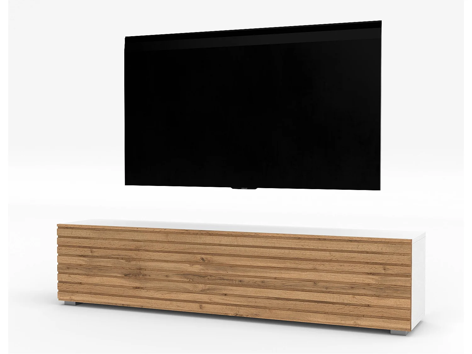 AX LIVING ZIVOLLI TV-Board 160 cm Weiß mit Wotan Lamellenfront