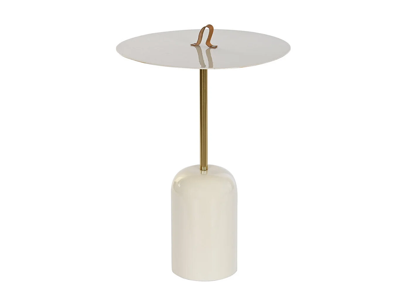 Bijzettafel van ijzer met leer, 40x40x56 cm, gelakte handgreep.